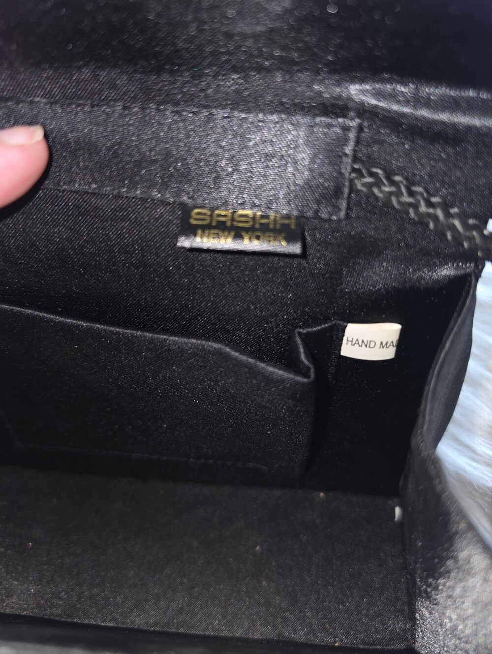 Vintage SASHH New York Black Satin Evening Bag Clutch Handbag 90s - Picture 6 of 6